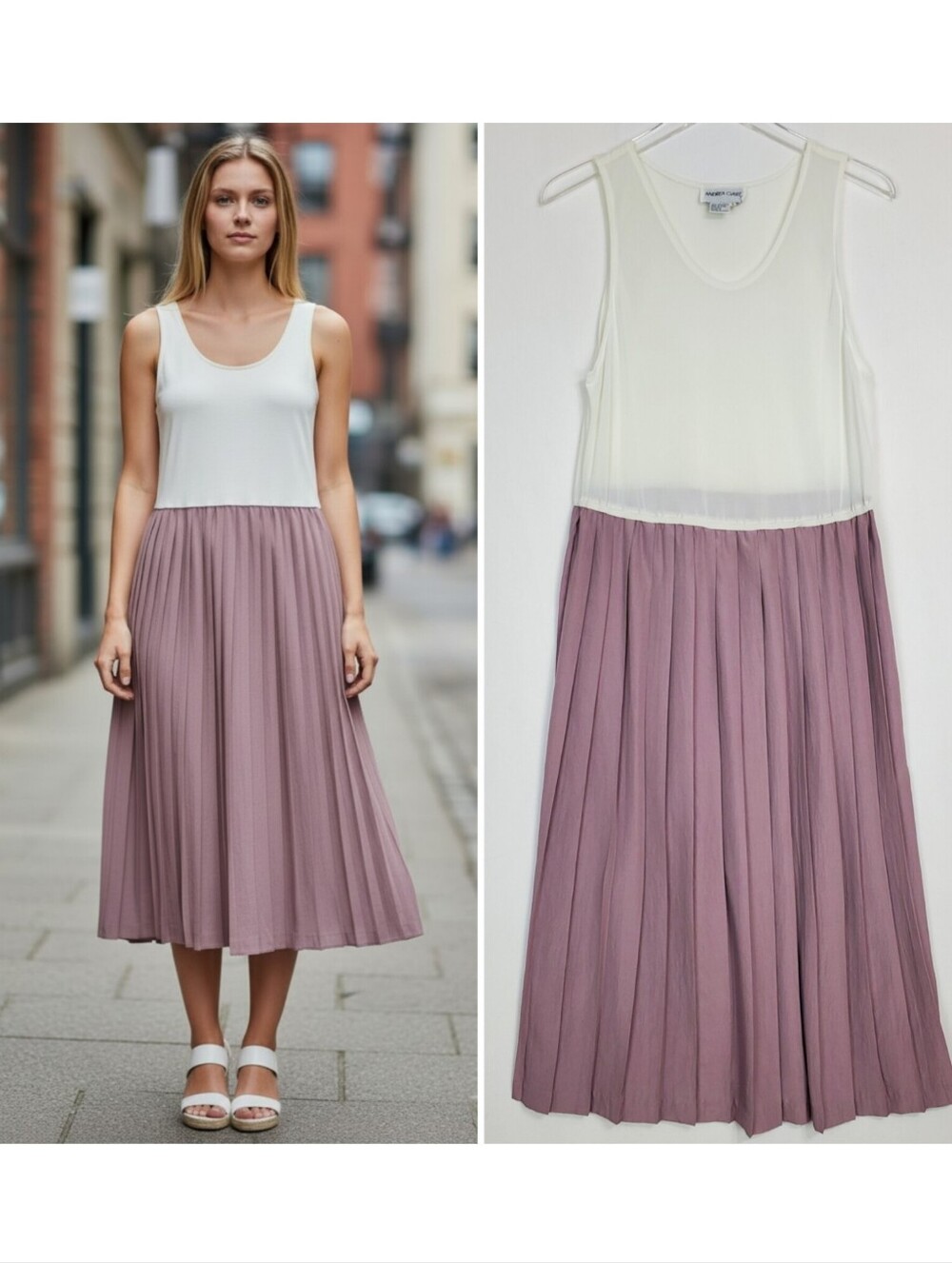 Vintage Andrea Gayle sz 8 sheer pleated midi dress 80s grandma summer silky feel